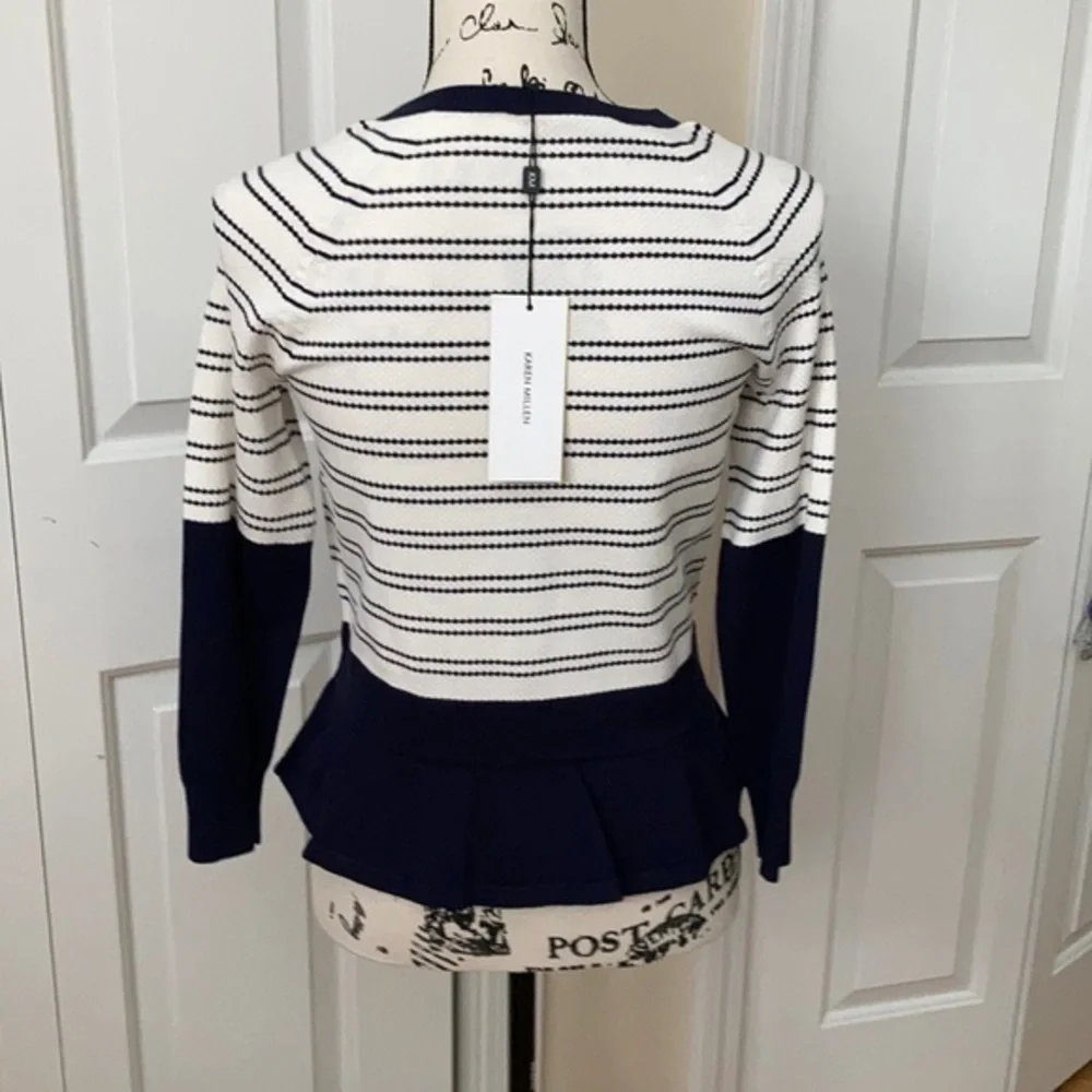 NWT Karen Millen Navy Stripe Peplum Cardigan 8 - Picture 3 of 8